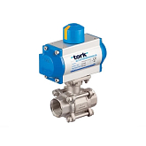 Valvola a sfera a 2 vie in acciaio inox TORK DN 25 con attuatore pneumatico a semplice effetto SR