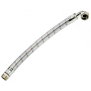 Tubo flessibile intrecciato in acciaio inox con gomito, 1"x1" MFK 50 cm