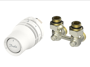 Set con testa termostatica Danfoss Redia M30x1.5 e raccordo angolare RLV-KB (015G5323)