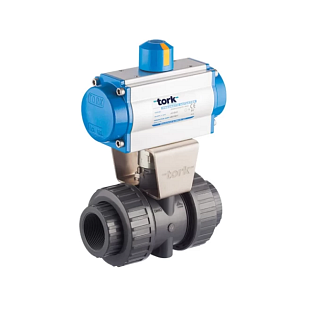 Valvola a sfera in PVC Tork DN 20 con attuatore pneumatico semplice SR (PAV913.20SR)