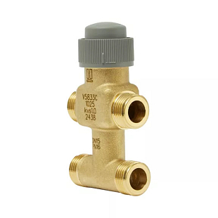Regulační ventil 3-cestný zdvihový s obtokem, PN16 DN15 Kvs 0,63, vnější závit, zdvih 6,5mm, těleso mosaz, teplota 2..120°C